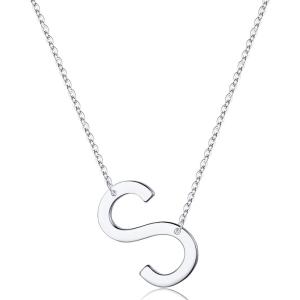 imageS925 Sterling Silver Sideways Initial Necklaces for Women Dainty Hypoallergenic Sterling Silver Letter AZ Pendant Necklace Silver Sideways Initial Letter Necklace for Women Girls Jewelry GiftsS