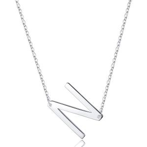 imageS925 Sterling Silver Sideways Initial Necklaces for Women Dainty Hypoallergenic Sterling Silver Letter AZ Pendant Necklace Silver Sideways Initial Letter Necklace for Women Girls Jewelry GiftsN