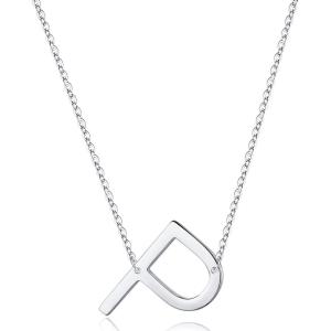 imageS925 Sterling Silver Sideways Initial Necklaces for Women Dainty Hypoallergenic Sterling Silver Letter AZ Pendant Necklace Silver Sideways Initial Letter Necklace for Women Girls Jewelry GiftsP
