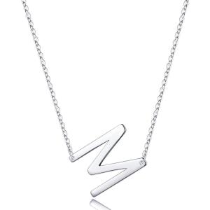 imageS925 Sterling Silver Sideways Initial Necklaces for Women Dainty Hypoallergenic Sterling Silver Letter AZ Pendant Necklace Silver Sideways Initial Letter Necklace for Women Girls Jewelry GiftsM