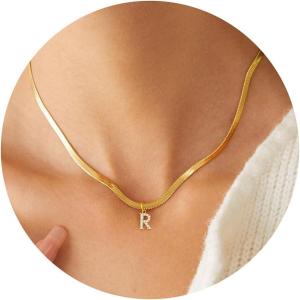 imageTurandoss Gold Initial Necklace for Women Trendy  14K Gold Plated Snake Necklace Tiny Diamond Letter Initial Pendant Necklace Personalized Gold Necklace Gold Initial Necklace for Women Jewelry GiftsM
