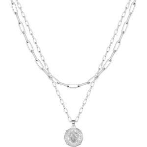 imageTurandoss Gold Necklaces for Women  14K Gold Plated Lock Evil Eye Medallion Vintage Coin Necklace Bee Sun Moon Shell Gold Chain Necklace Layered Paperclip Chain Necklaces for Women Jewelry Gifts2ChainMedallionSilver