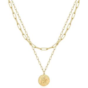 imageTurandoss Gold Necklaces for Women  14K Gold Plated Lock Evil Eye Medallion Vintage Coin Necklace Bee Sun Moon Shell Gold Chain Necklace Layered Paperclip Chain Necklaces for Women Jewelry Gifts5St Christopher Pendant