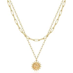 imageTurandoss Gold Necklaces for Women  14K Gold Plated Lock Evil Eye Medallion Vintage Coin Necklace Bee Sun Moon Shell Gold Chain Necklace Layered Paperclip Chain Necklaces for Women Jewelry Gifts11Happy Sun Coin