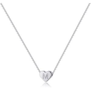imageTurandoss Heart Initial Necklaces for Women 14K White Gold Filled Heart Pendant Letter Alphabet Necklace Initial Necklaces Jewelry for Women Heart Letter Initial Necklace Gifts for WomenM