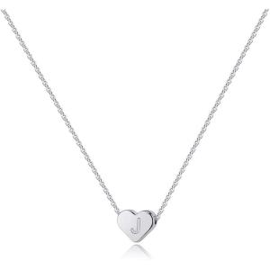 imageTurandoss Heart Initial Necklaces for Women 14K White Gold Filled Heart Pendant Letter Alphabet Necklace Initial Necklaces Jewelry for Women Heart Letter Initial Necklace Gifts for WomenJ