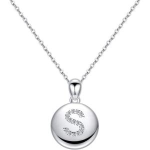 imageTurandoss Letter Initial Necklace for Women Girls 16quot Round Disc Engraved CZ Initial Necklace 14K Gold White Gold Plated Letter Necklaces for Teen GirlsS Silver