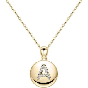 imageTurandoss Letter Initial Necklace for Women Girls 16quot Round Disc Engraved CZ Initial Necklace 14K Gold White Gold Plated Letter Necklaces for Teen GirlsA  Gold