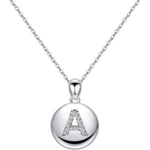 imageTurandoss Letter Initial Necklace for Women Girls 16quot Round Disc Engraved CZ Initial Necklace 14K Gold White Gold Plated Letter Necklaces for Teen GirlsA  Silver