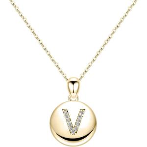 imageTurandoss Letter Initial Necklace for Women Girls 16quot Round Disc Engraved CZ Initial Necklace 14K Gold White Gold Plated Letter Necklaces for Teen GirlsV  Gold