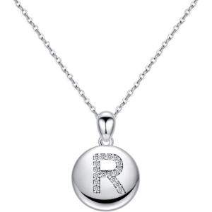 imageTurandoss Letter Initial Necklace for Women Girls 16quot Round Disc Engraved CZ Initial Necklace 14K Gold White Gold Plated Letter Necklaces for Teen GirlsR  Silver