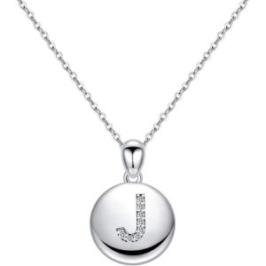 imageTurandoss Letter Initial Necklace for Women Girls 16quot Round Disc Engraved CZ Initial Necklace 14K Gold White Gold Plated Letter Necklaces for Teen GirlsJ  Silver