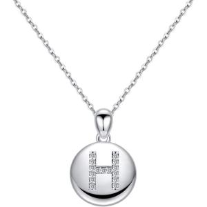 imageTurandoss Letter Initial Necklace for Women Girls 16quot Round Disc Engraved CZ Initial Necklace 14K Gold White Gold Plated Letter Necklaces for Teen GirlsH  Silver
