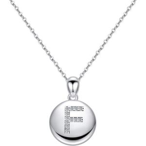 imageTurandoss Letter Initial Necklace for Women Girls 16quot Round Disc Engraved CZ Initial Necklace 14K Gold White Gold Plated Letter Necklaces for Teen GirlsF  Silver