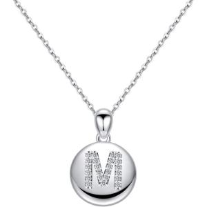 imageTurandoss Letter Initial Necklace for Women Girls 16quot Round Disc Engraved CZ Initial Necklace 14K Gold White Gold Plated Letter Necklaces for Teen GirlsM  Silver