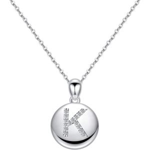 imageTurandoss Letter Initial Necklace for Women Girls 16quot Round Disc Engraved CZ Initial Necklace 14K Gold White Gold Plated Letter Necklaces for Teen GirlsK  Silver