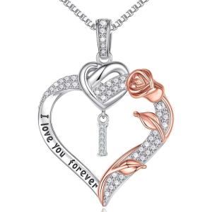 imageTurandoss Rose Heart Necklaces Gifts for Women  S925 Sterling Silver Rose Forever Love Heart Initial Letter Pendant Necklace Jewelry Valentines Day Gifts Birthday Gifts for Women Mom WifeI