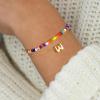imageTurandoss Colorful Beaded Initial Bracelets for Girls Women  Dainty 18K Gold Plated Bubble Letter Initial AZ Bracelet Layered Bracelets for Women Teen Girl Gifts JewelryW