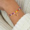 imageTurandoss Colorful Beaded Initial Bracelets for Girls Women  Dainty 18K Gold Plated Bubble Letter Initial AZ Bracelet Layered Bracelets for Women Teen Girl Gifts JewelryE