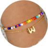 imageTurandoss Colorful Beaded Initial Bracelets for Girls Women  Dainty 18K Gold Plated Bubble Letter Initial AZ Bracelet Layered Bracelets for Women Teen Girl Gifts JewelryW