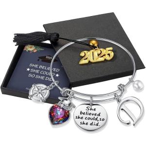 imageTurandoss Graduation Gifts for Her 2025  Inspirational Compass Bangle Bracelet She Believed She Could So She Did Silver Initial Bracelets Class of 2025 High School College Graduation Gifts for HerDSilver
