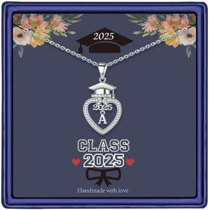 imageTurandoss Graduation Gifts for Her 202514K White Gold Plated Initial Necklace Dainty CZ Heart Pendant Silver Initial Necklaces for Women Friends Class of 2025 Friendship Graduation Gifts for HerA