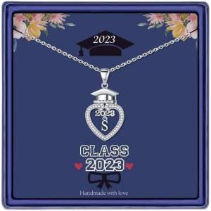imageTurandoss Graduation Gifts for Her 202514K White Gold Plated Initial Necklace Dainty CZ Heart Pendant Silver Initial Necklaces for Women Friends Class of 2025 Friendship Graduation Gifts for HerS
