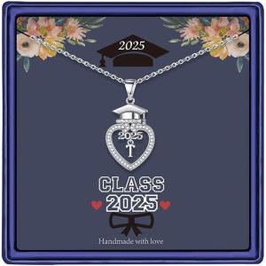 imageTurandoss Graduation Gifts for Her 202514K White Gold Plated Initial Necklace Dainty CZ Heart Pendant Silver Initial Necklaces for Women Friends Class of 2025 Friendship Graduation Gifts for HerT