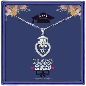 imageTurandoss Graduation Gifts for Her 202514K White Gold Plated Initial Necklace Dainty CZ Heart Pendant Silver Initial Necklaces for Women Friends Class of 2025 Friendship Graduation Gifts for HerW