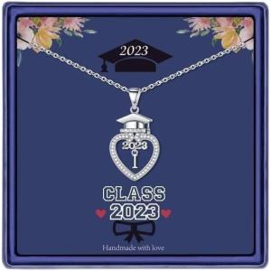 imageTurandoss Graduation Gifts for Her 202514K White Gold Plated Initial Necklace Dainty CZ Heart Pendant Silver Initial Necklaces for Women Friends Class of 2025 Friendship Graduation Gifts for HerI