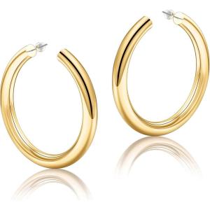 imageHoop Earrings for Women  14K Gold Plated Lightweight Chunky Open Hoops 316L Surgical Stainless Steel Post Thick Hoop Earrings GoldWhite GoldRose Gold Hoop Earrings for Women 202530405060mm
