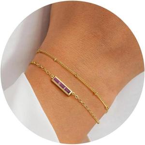 imageTurandoss Birthstone Bracelets for Women Dainty 14K Gold Plated Double Layers Stackable Emerald 12 Month Birthstone Cubic Zirconia Bracelets Trendy Birthday Mothers Day Jewelry Gifts for Women07JulRuby