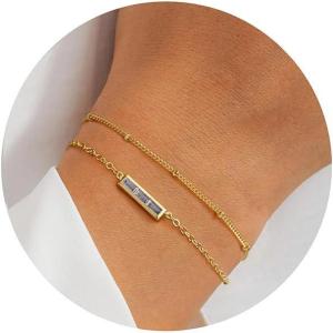 imageTurandoss Birthstone Bracelets for Women Dainty 14K Gold Plated Double Layers Stackable Emerald 12 Month Birthstone Cubic Zirconia Bracelets Trendy Birthday Mothers Day Jewelry Gifts for Women06JunAlexandrite