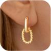 imageTurandoss Huggie Hoop Earrings for Women Girls Dainty 14K Gold Plated Twisted Rope Earring Hypoallergenic Cubic Zirconia Paperclip Link Drop Dangle Hoop Earring for Women Trendy Jewelry GiftsRope Paperclip Huggie Hoop Earrings