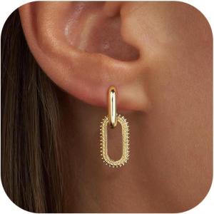 imageTurandoss Huggie Hoop Earrings for Women Girls Dainty 14K Gold Plated Twisted Rope Earring Hypoallergenic Cubic Zirconia Paperclip Link Drop Dangle Hoop Earring for Women Trendy Jewelry GiftsCZ Paperclip Huggie Hoop Earrings