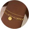 imageTurandoss Gold Initial Bracelets for Women Trendy Dainty 18K Real Gold Plated Layered Paperclip Chain Beaded Bracelets Personalized Disc Monogram Letter AZ Initial Bracelets for Women Jewelry GiftsS
