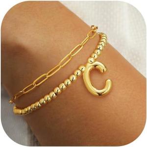 imageTurandoss Dainty Gold Bracelets for Women  AZ Bubble Initial Bracelets for Women Trendy Bilayer Bracelet Wearable Separately 2024 Christmas GiftsBirthday Gifts Ideas Gold Jewelry for WomenC