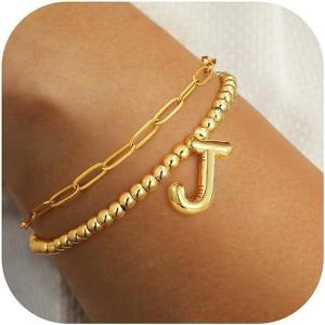 imageTurandoss Dainty Gold Bracelets for Women  AZ Bubble Initial Bracelets for Women Trendy Bilayer Bracelet Wearable Separately 2024 Christmas GiftsBirthday Gifts Ideas Gold Jewelry for WomenJ