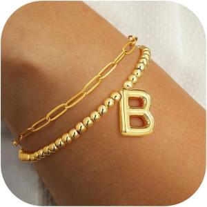 imageTurandoss Dainty Gold Bracelets for Women  AZ Bubble Initial Bracelets for Women Trendy Bilayer Bracelet Wearable Separately 2024 Christmas GiftsBirthday Gifts Ideas Gold Jewelry for WomenB