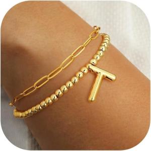 imageTurandoss Dainty Gold Bracelets for Women  AZ Bubble Initial Bracelets for Women Trendy Bilayer Bracelet Wearable Separately 2024 Christmas GiftsBirthday Gifts Ideas Gold Jewelry for WomenT