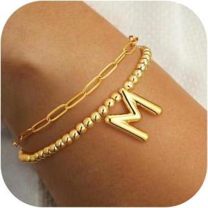 imageTurandoss Dainty Gold Bracelets for Women  AZ Bubble Initial Bracelets for Women Trendy Bilayer Bracelet Wearable Separately 2024 Christmas GiftsBirthday Gifts Ideas Gold Jewelry for WomenM