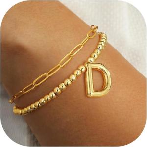 imageTurandoss Dainty Gold Bracelets for Women  AZ Bubble Initial Bracelets for Women Trendy Bilayer Bracelet Wearable Separately 2024 Christmas GiftsBirthday Gifts Ideas Gold Jewelry for WomenD