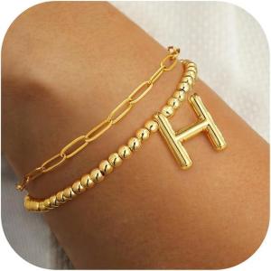 imageTurandoss Dainty Gold Bracelets for Women  AZ Bubble Initial Bracelets for Women Trendy Bilayer Bracelet Wearable Separately 2024 Christmas GiftsBirthday Gifts Ideas Gold Jewelry for WomenH