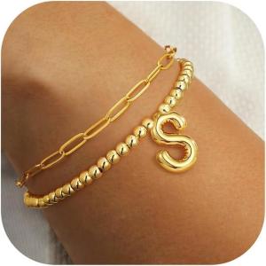 imageTurandoss Dainty Gold Bracelets for Women  AZ Bubble Initial Bracelets for Women Trendy Bilayer Bracelet Wearable Separately 2024 Christmas GiftsBirthday Gifts Ideas Gold Jewelry for WomenS