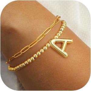 imageTurandoss Dainty Gold Bracelets for Women  AZ Bubble Initial Bracelets for Women Trendy Bilayer Bracelet Wearable Separately 2024 Christmas GiftsBirthday Gifts Ideas Gold Jewelry for WomenA