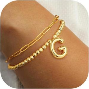 imageTurandoss Dainty Gold Bracelets for Women  AZ Bubble Initial Bracelets for Women Trendy Bilayer Bracelet Wearable Separately 2024 Christmas GiftsBirthday Gifts Ideas Gold Jewelry for WomenG