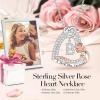 imageTurandoss Rose Heart Necklaces Valentines Day Gifts for Women  S925 Sterling Silver Rose Love Heart Initial Pendant Necklace Valentines Day Birthday Gifts for Women Mom Wife JewelryB