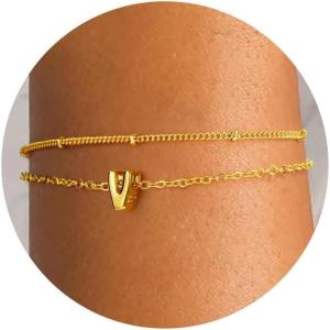 imageTurandoss Bubble Letter AZ Bracelets for Women Teen Girls  Layered Gold Bracelets Dainty 18k Gold Bracelets for Women Friendship Bracelets Preppy Bracelets Teen Girl Gifts Trendy StuffV