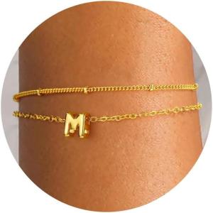 imageTurandoss Bubble Letter AZ Bracelets for Women Teen Girls  Layered Gold Bracelets Dainty 18k Gold Bracelets for Women Friendship Bracelets Preppy Bracelets Teen Girl Gifts Trendy StuffM