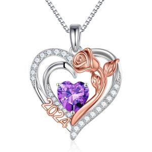 imageTurandoss Christmas Gifts for Women 2024925 Sterling Silver Rose Heart Birthstone Necklace New Mom Gifts  Birthday Gifts for Mom  Christmas Gifts for Mom Wife Girlfriend Teen GirlsFebruaryAmethyst
